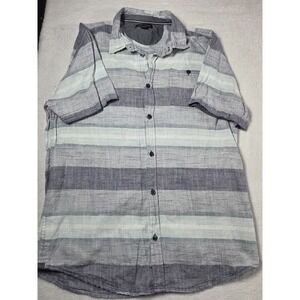 Silver Jeans Co Men's Large Short Sleeve Button Down Shirt Gray Mint Stripe...